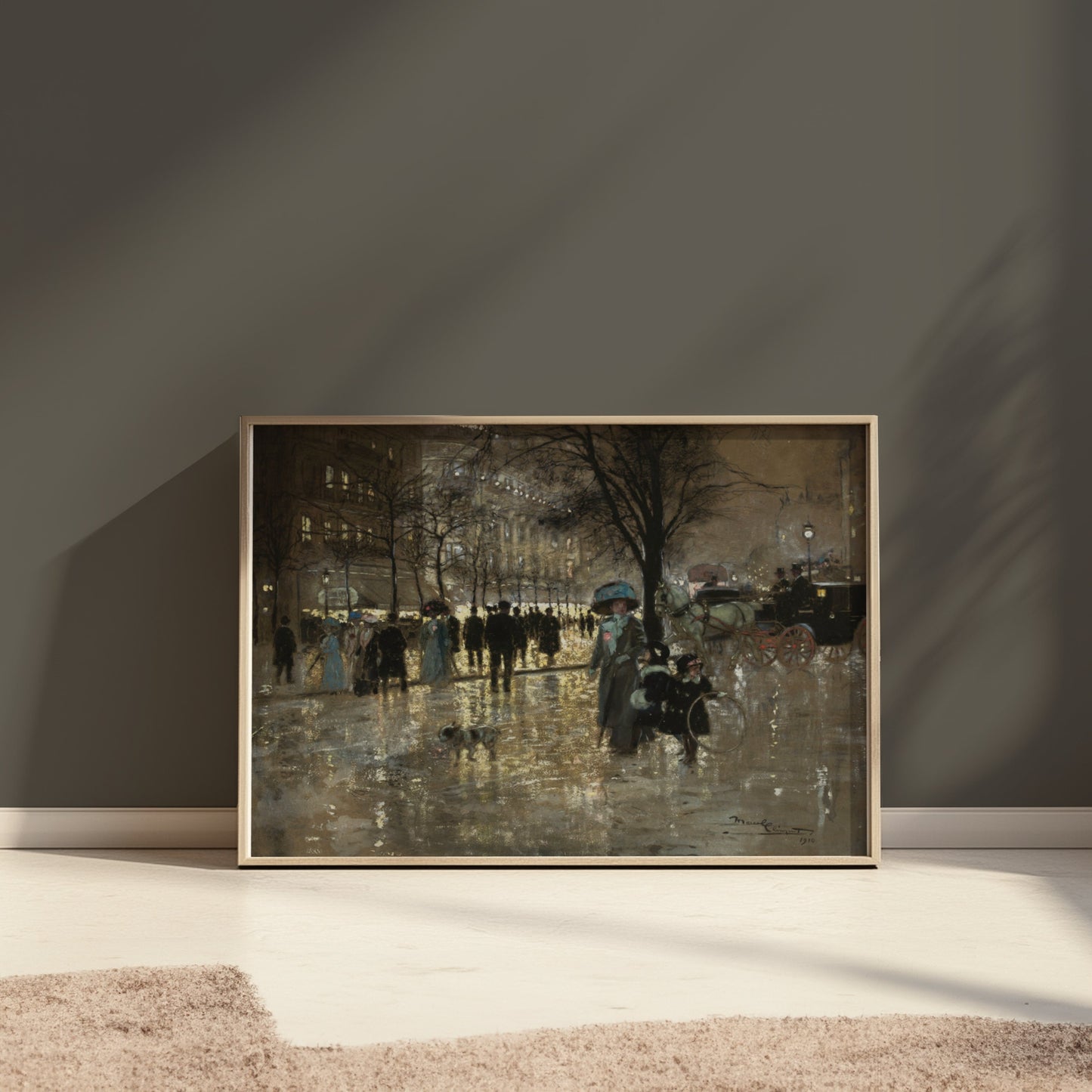 Premium Poster of Vintage Winter City Scene with People and Carriage Posters