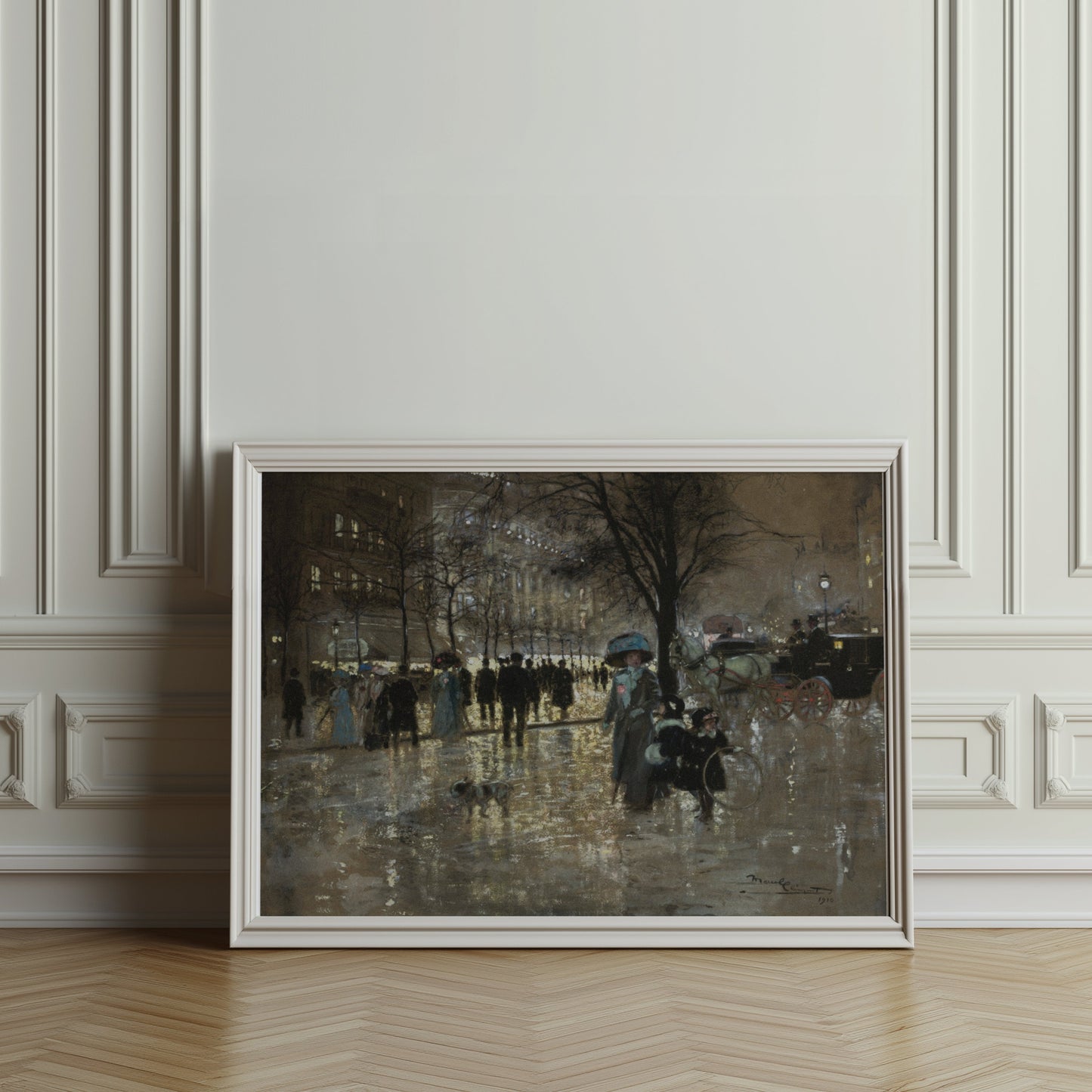 Premium Poster of Vintage Winter City Scene with People and Carriage Posters