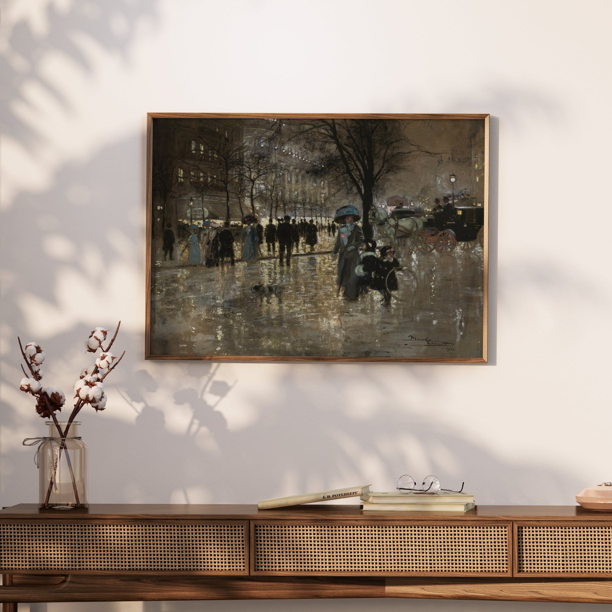 Premium Poster of Vintage Winter City Scene with People and Carriage Posters
