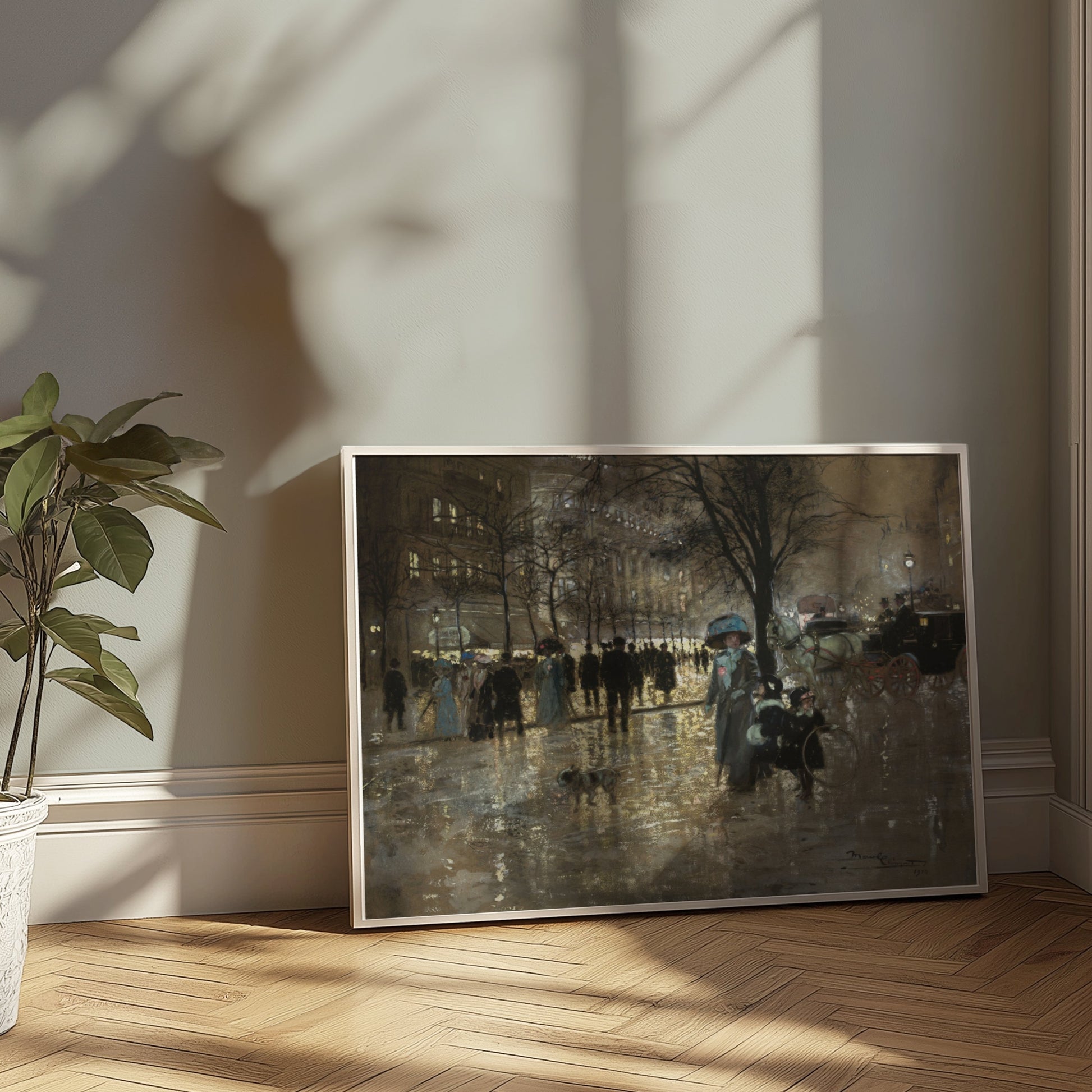 Premium Poster of Vintage Winter City Scene with People and Carriage Posters