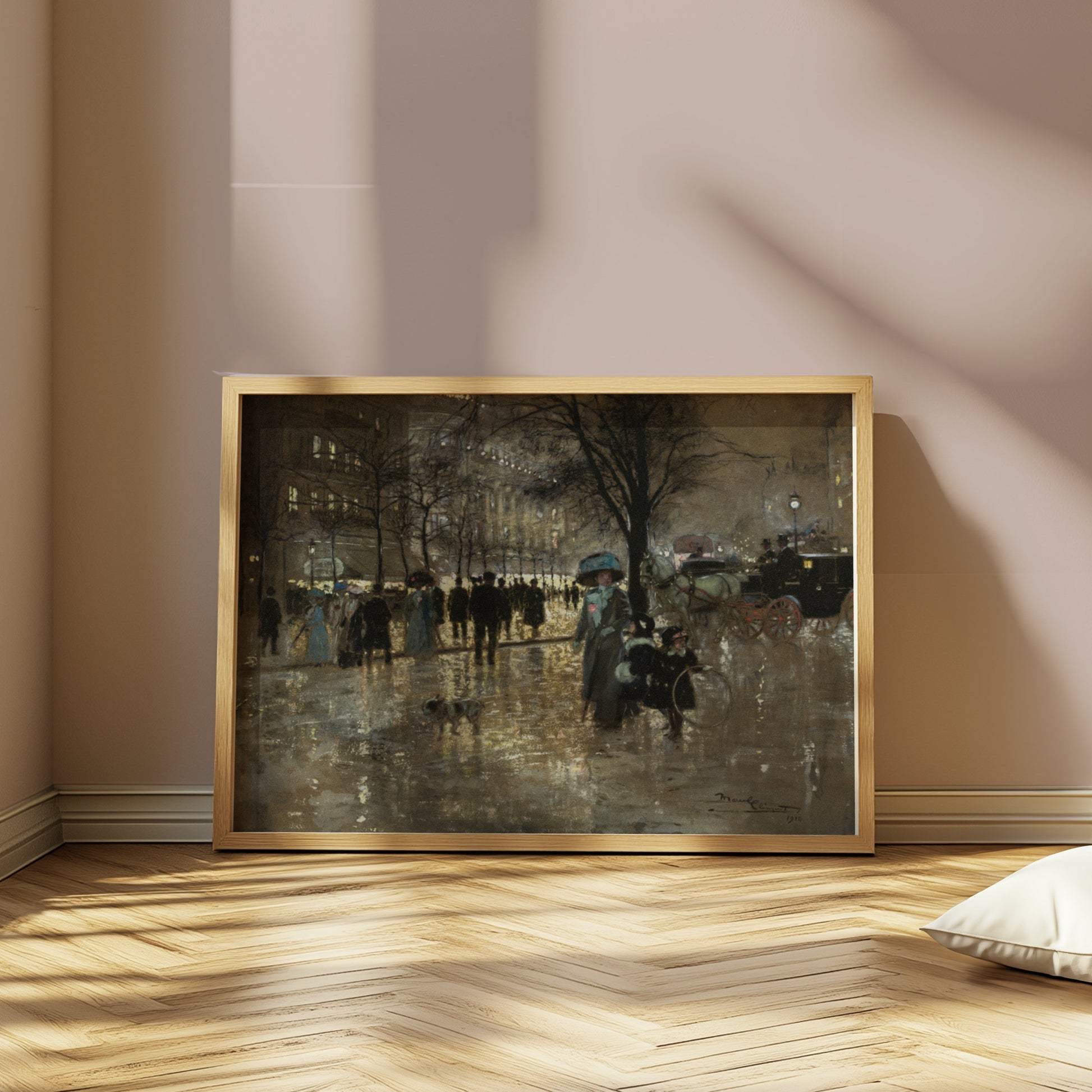 Premium Poster of Vintage Winter City Scene with People and Carriage Posters