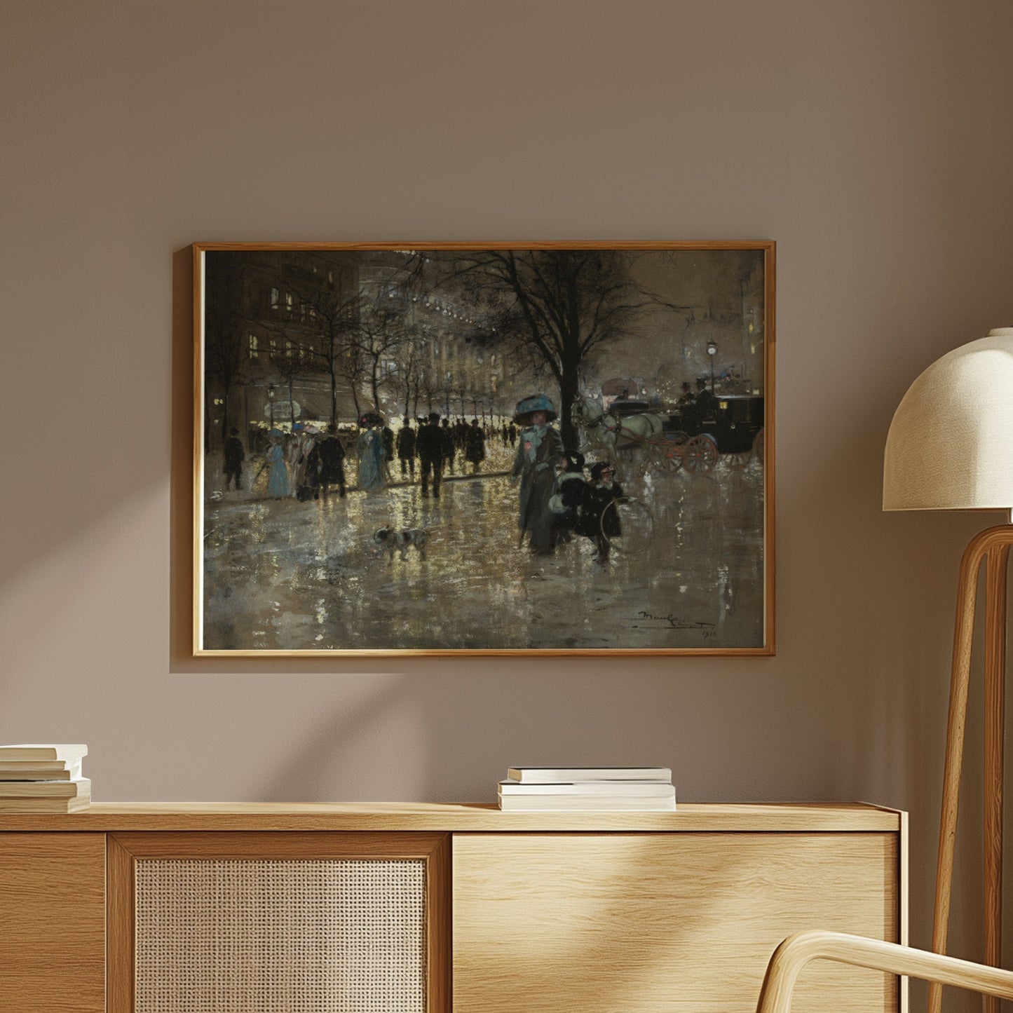 Premium Poster of Vintage Winter City Scene with People and Carriage Posters
