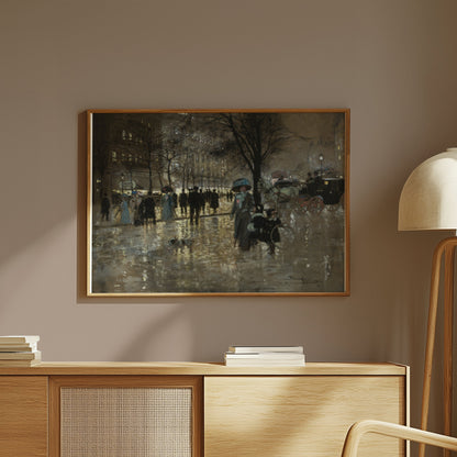Premium Poster of Vintage Winter City Scene with People and Carriage Posters
