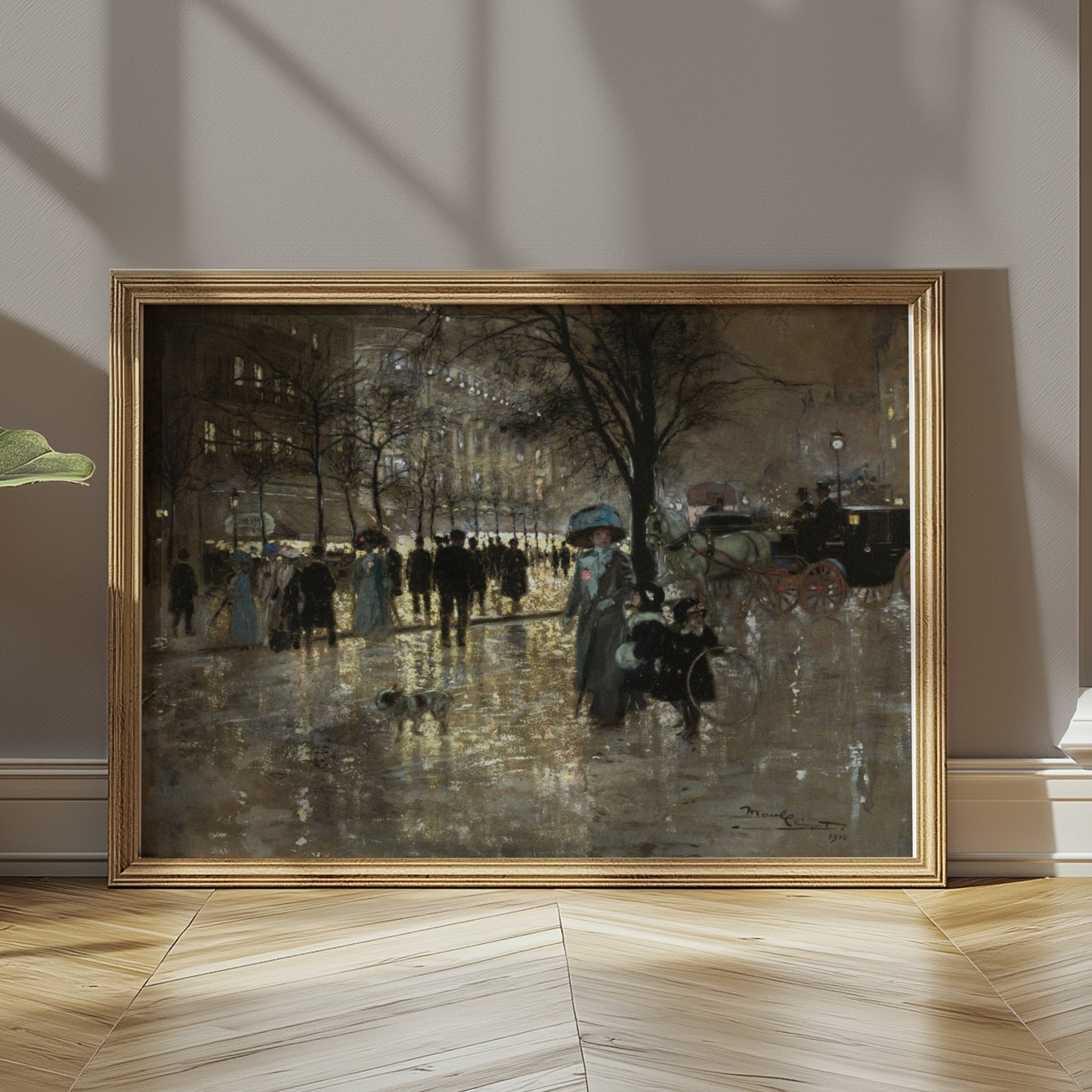 Premium Poster of Vintage Winter City Scene with People and Carriage Posters