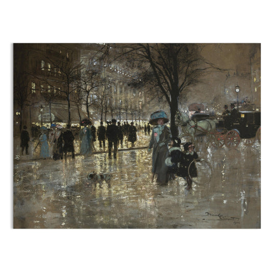 Premium Poster of Vintage Winter City Scene with People and Carriage Posters