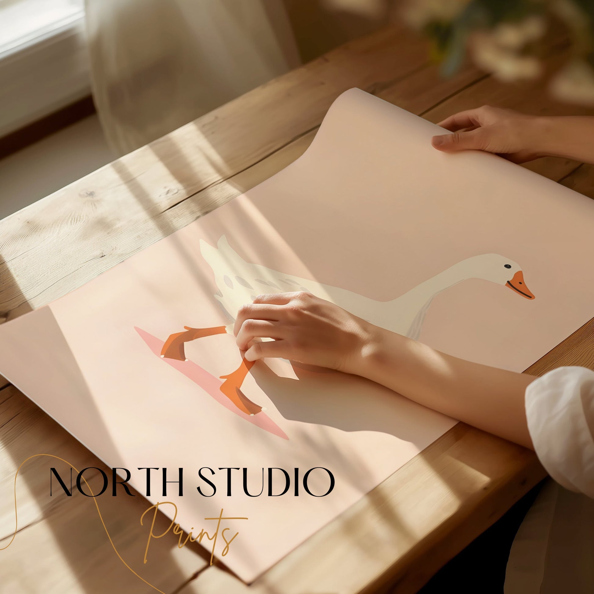 Premium Poster of Walking White Duck Art Illustration Print Posters
