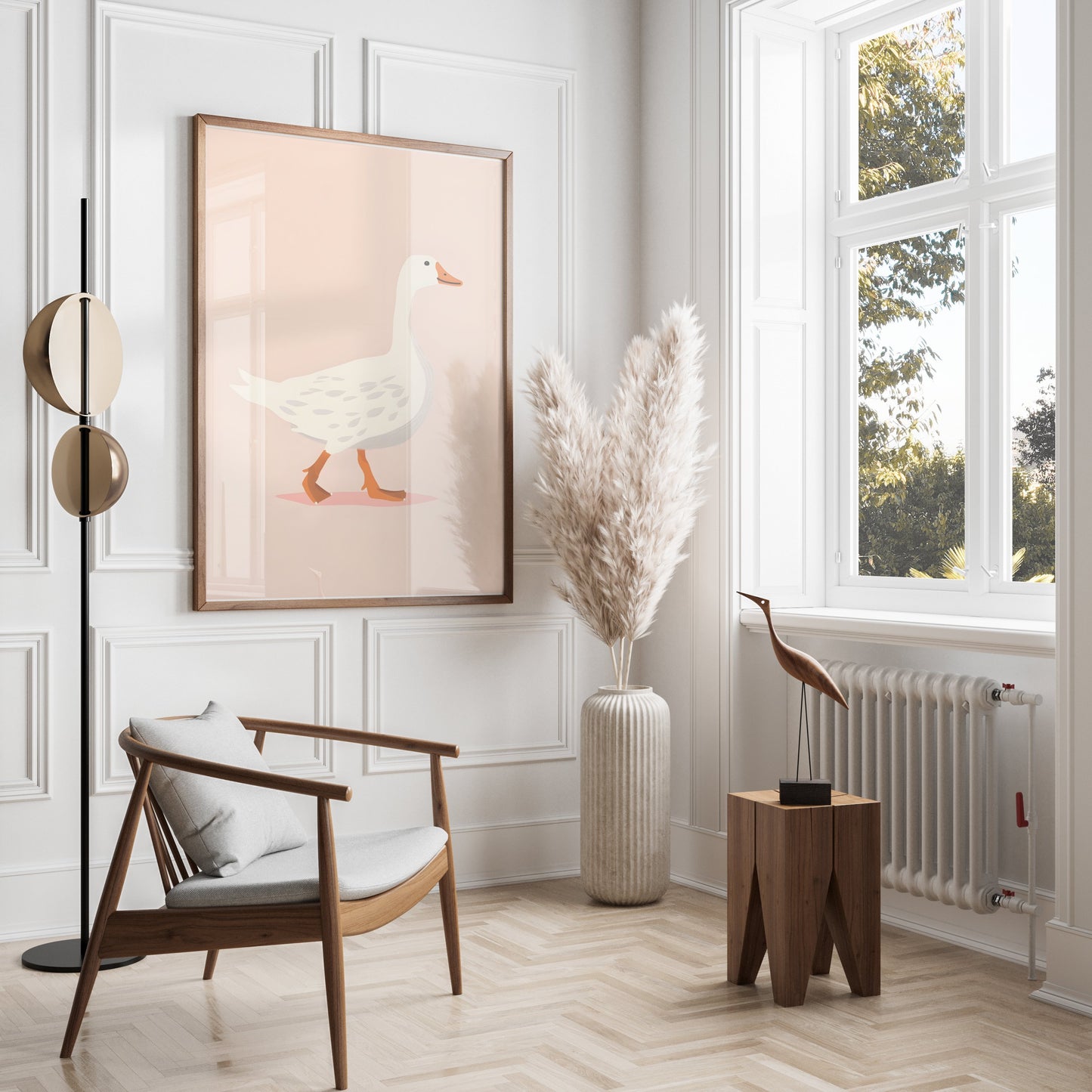 Premium Poster of Walking White Duck Art Illustration Print Posters