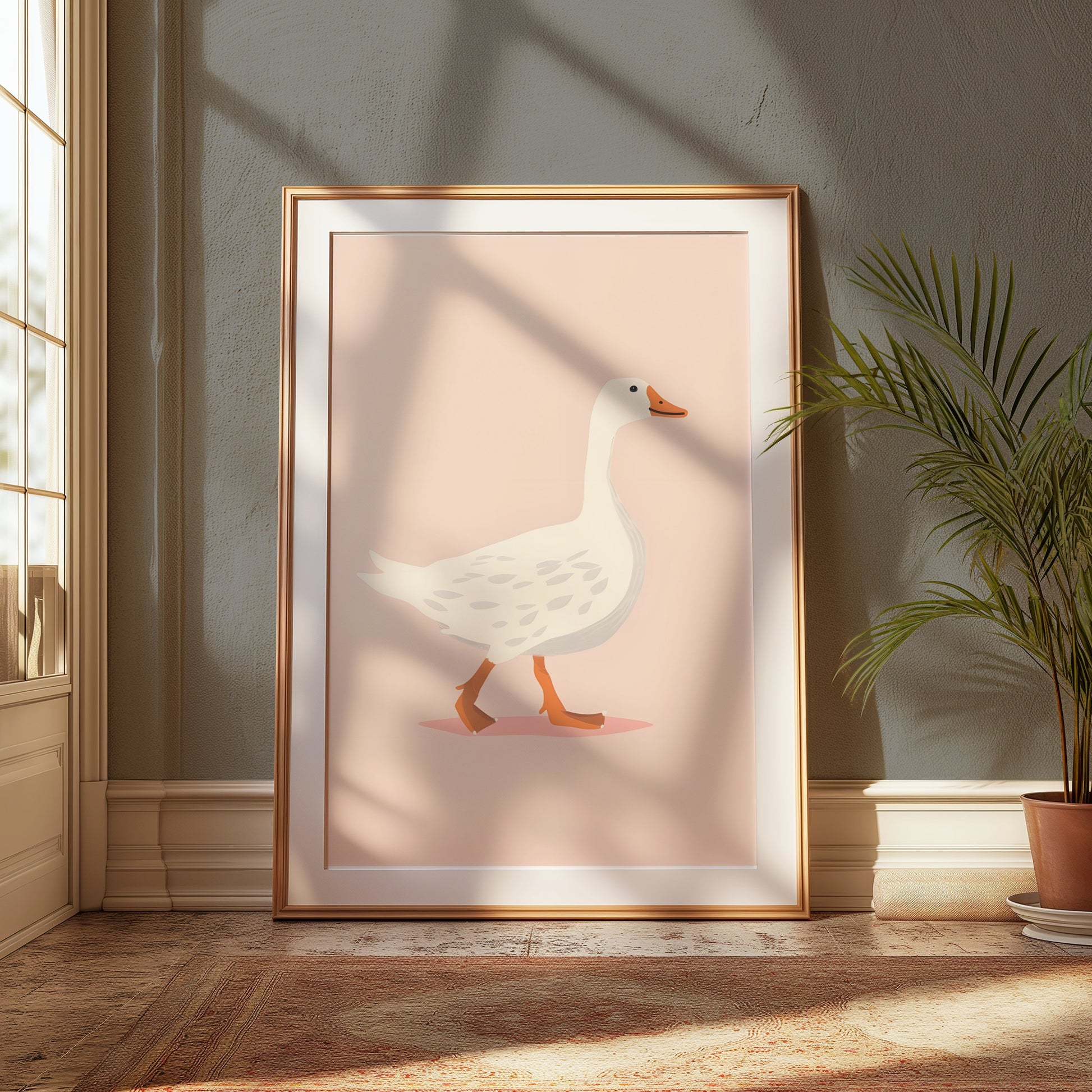 Premium Poster of Walking White Duck Art Illustration Print Posters