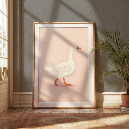 Premium Poster of Walking White Duck Art Illustration Print Posters