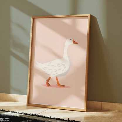 Premium Poster of Walking White Duck Art Illustration Print Posters