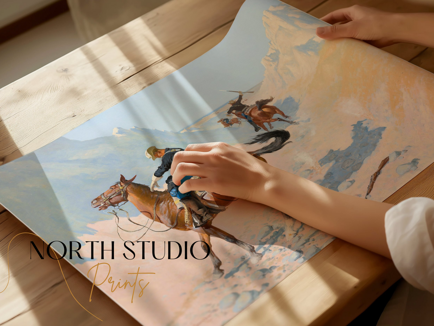 Premium Poster of Western Adventure Cowboys in the Desert Landscape Posters