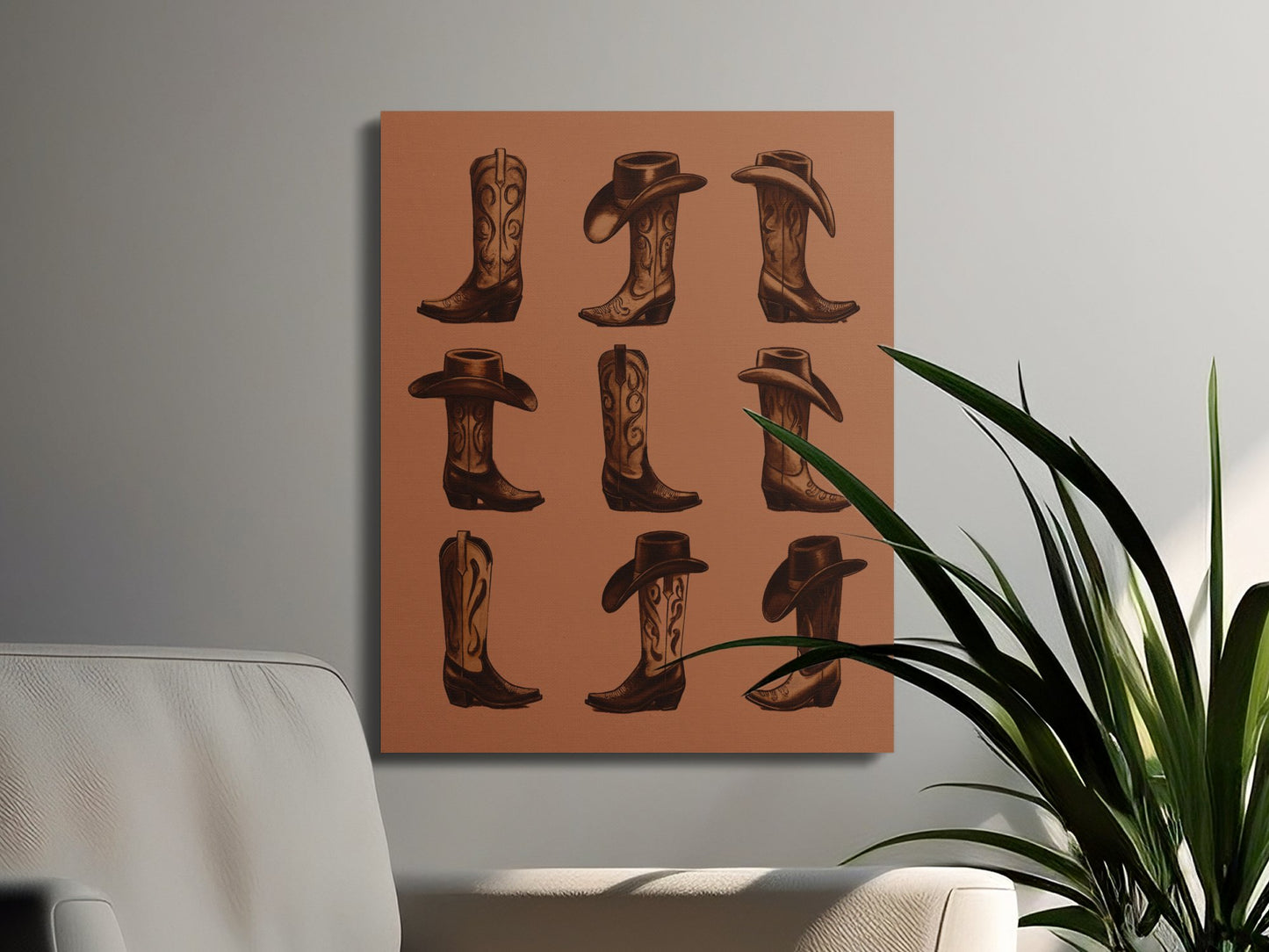 Premium Poster of Western Cowboy Boots and Hats Canvas Wraps
