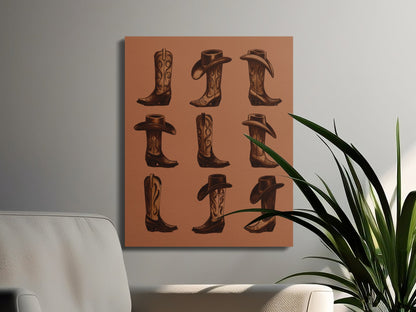Premium Poster of Western Cowboy Boots and Hats Canvas Wraps