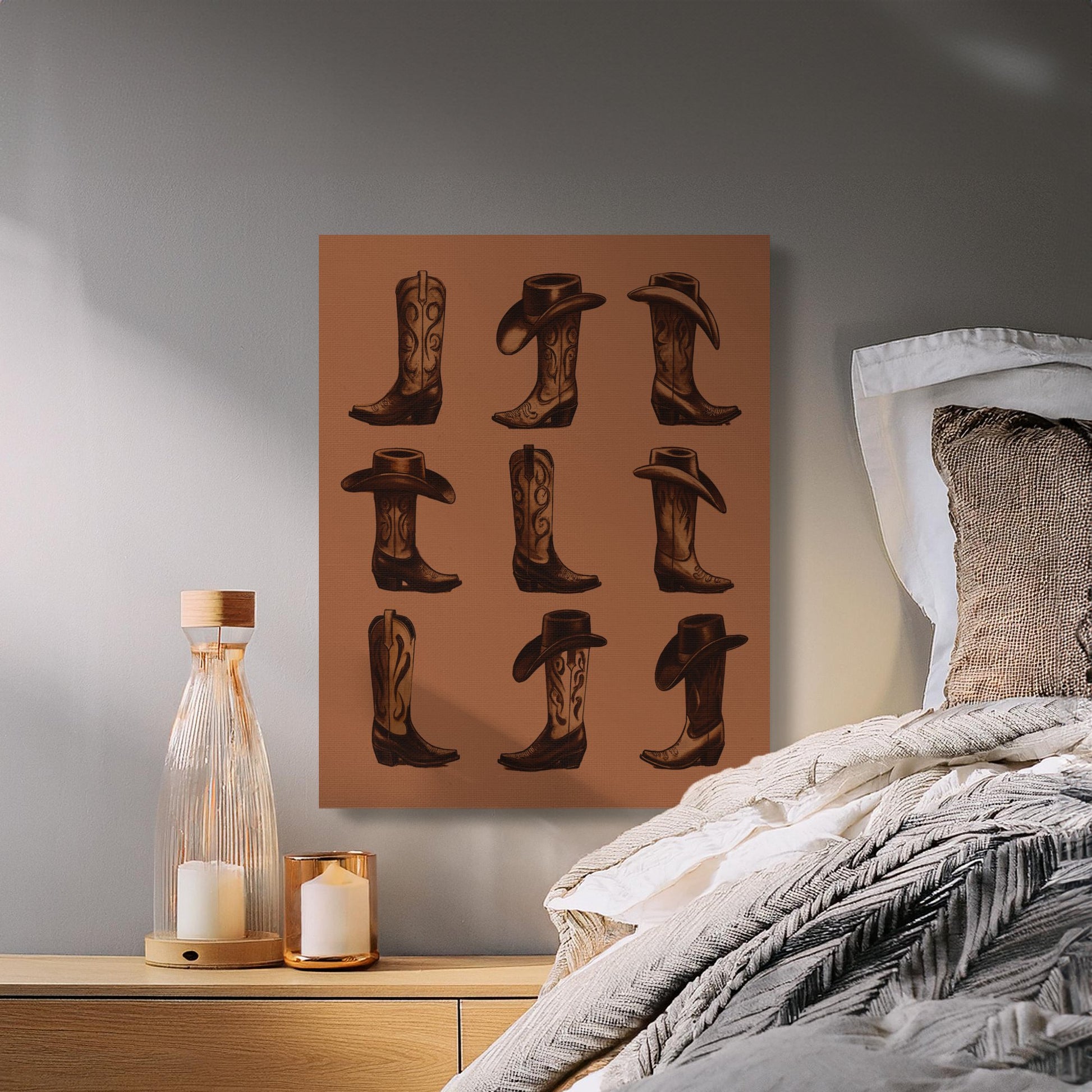 Premium Poster of Western Cowboy Boots and Hats Canvas Wraps