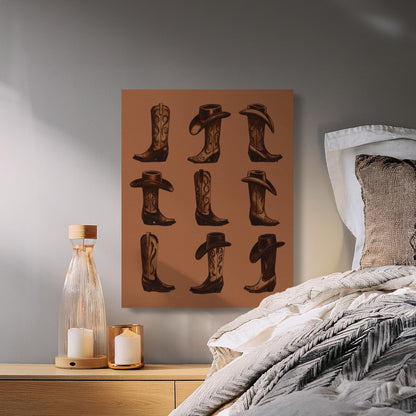 Premium Poster of Western Cowboy Boots and Hats Canvas Wraps