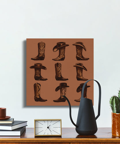 Premium Poster of Western Cowboy Boots and Hats Canvas Wraps