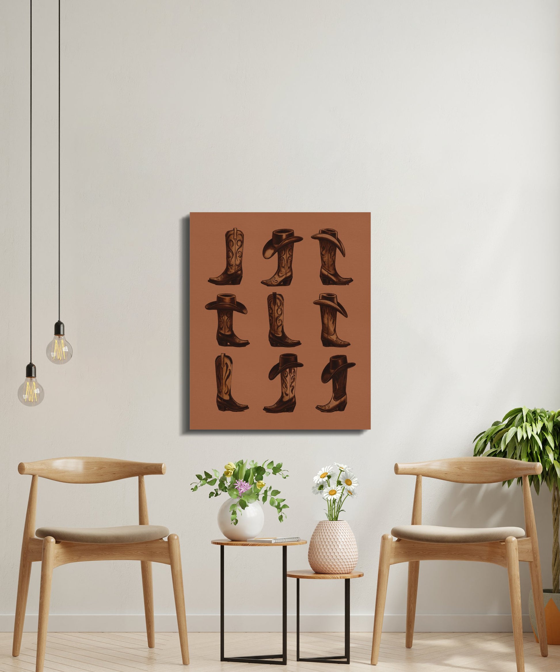 Premium Poster of Western Cowboy Boots and Hats Canvas Wraps