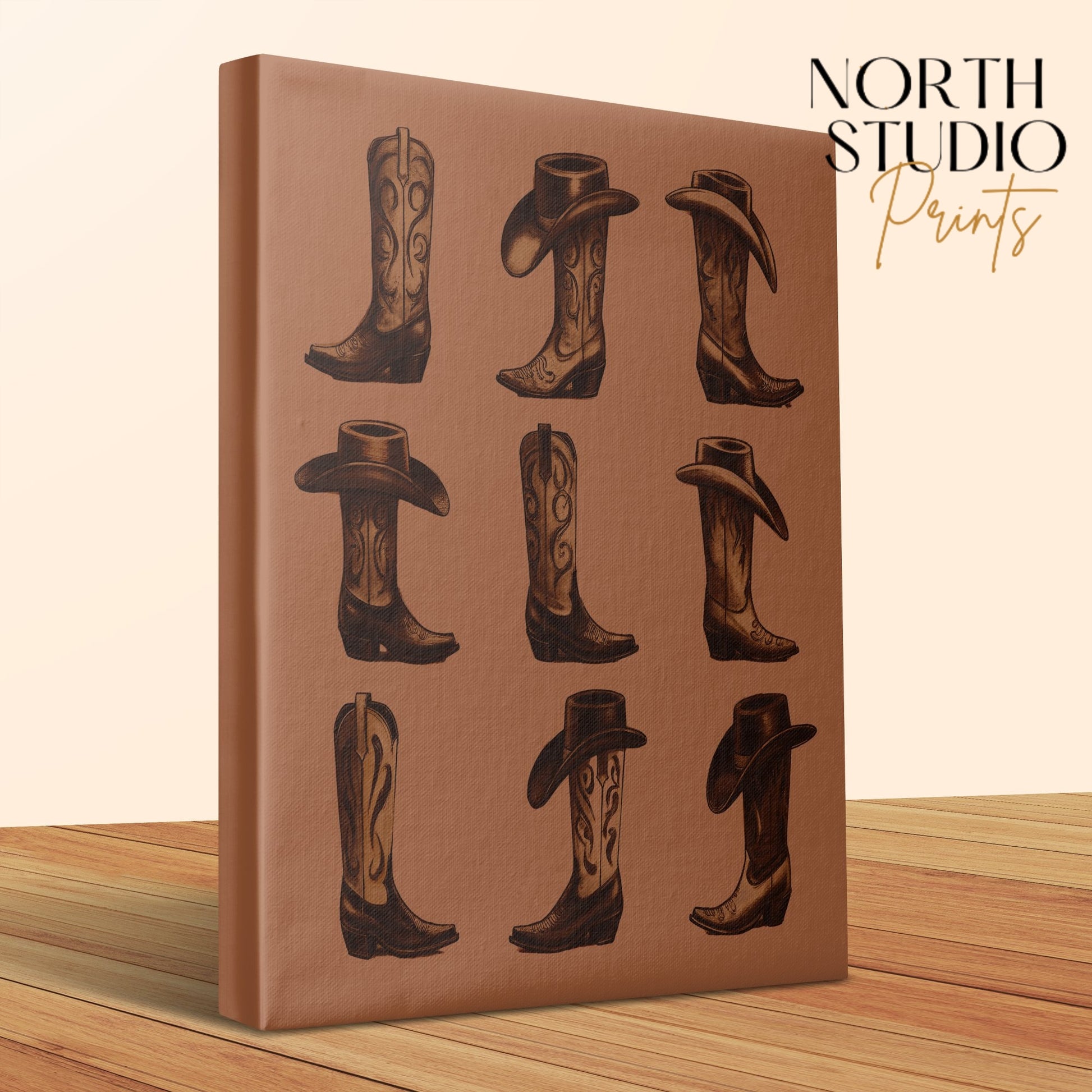 Premium Poster of Western Cowboy Boots and Hats Canvas Wraps