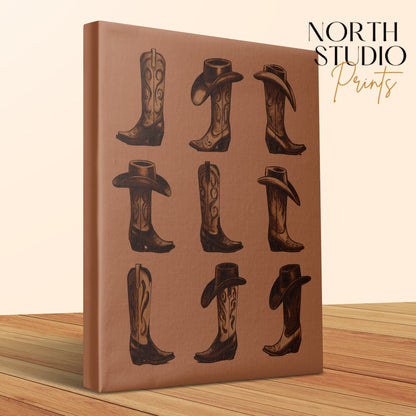 Premium Poster of Western Cowboy Boots and Hats Canvas Wraps