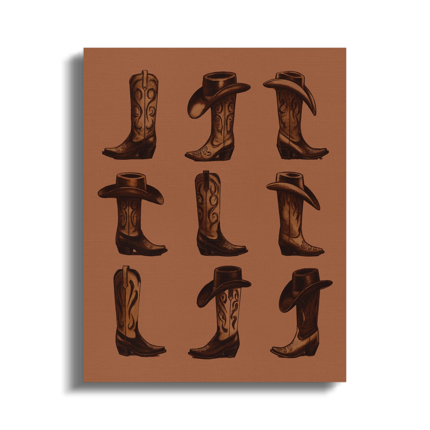 Premium Poster of Western Cowboy Boots and Hats Canvas Wraps