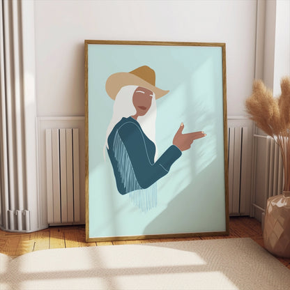Premium Poster of Western Style Art with Woman in Cowboy Hat Posters