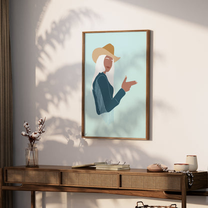Premium Poster of Western Style Art with Woman in Cowboy Hat Posters