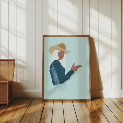 Premium Poster of Western Style Art with Woman in Cowboy Hat Posters
