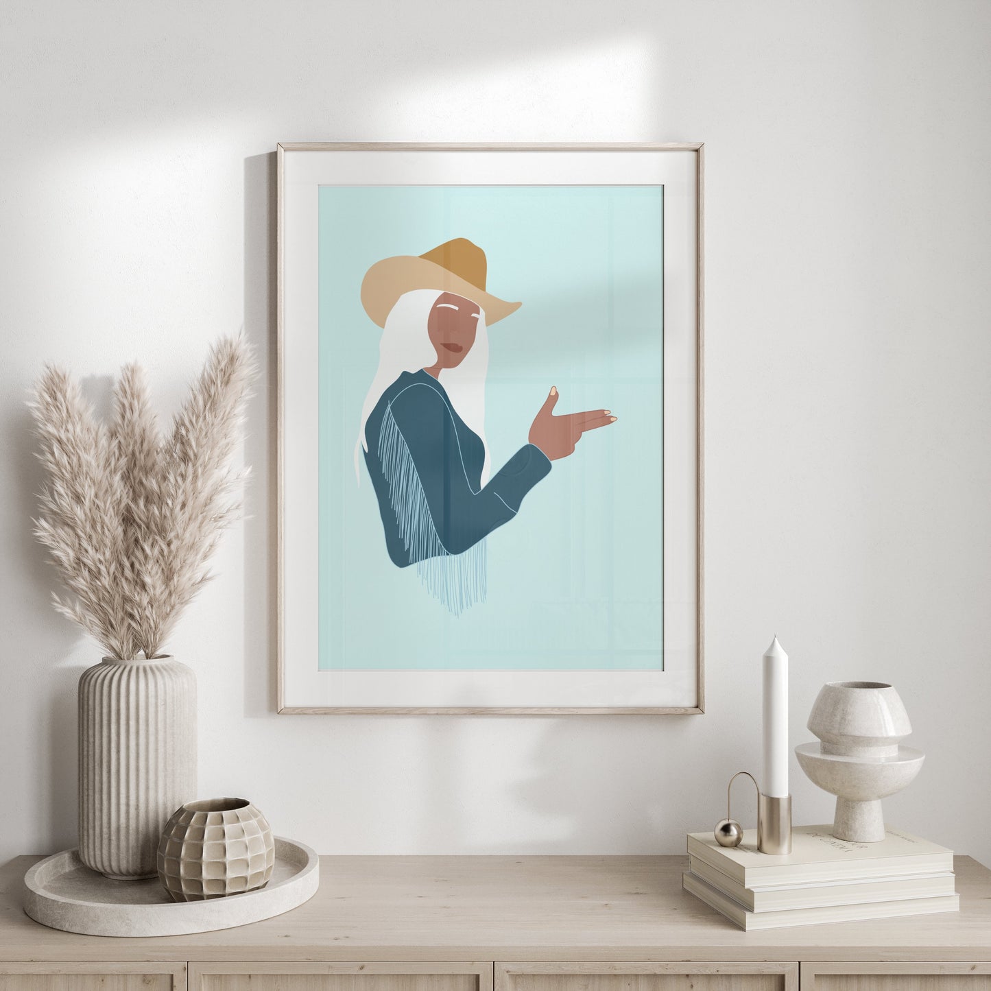 Premium Poster of Western Style Art with Woman in Cowboy Hat Posters