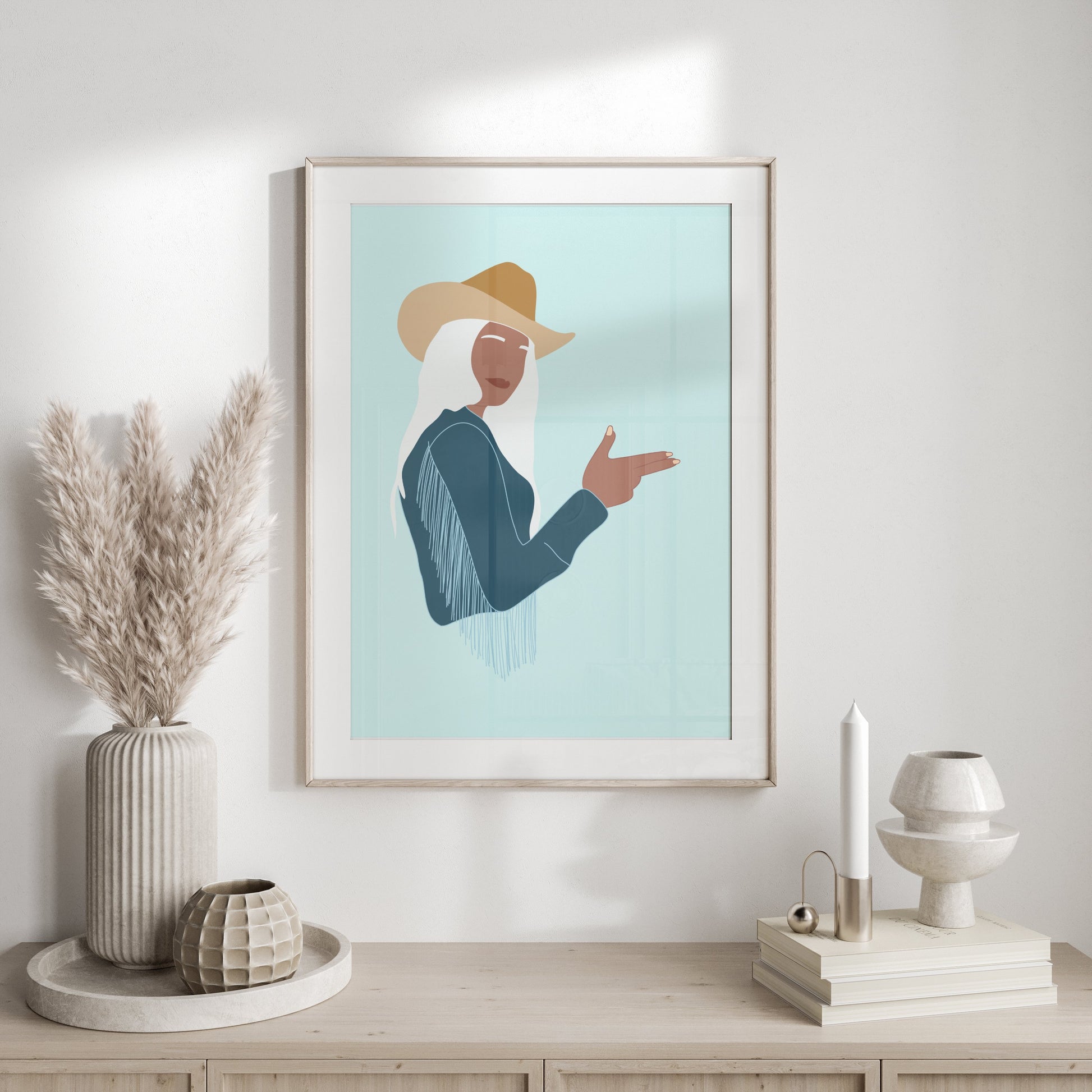 Premium Poster of Western Style Art with Woman in Cowboy Hat Posters