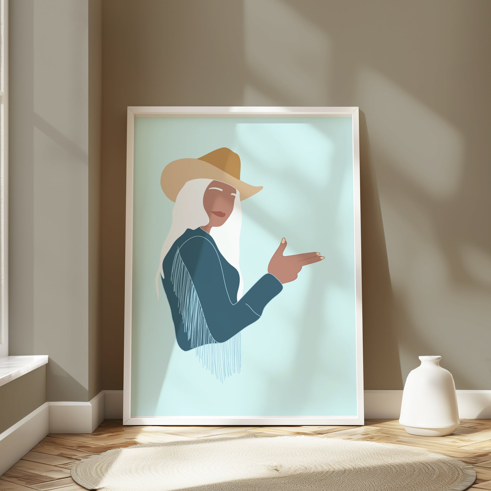 Premium Poster of Western Style Art with Woman in Cowboy Hat Posters