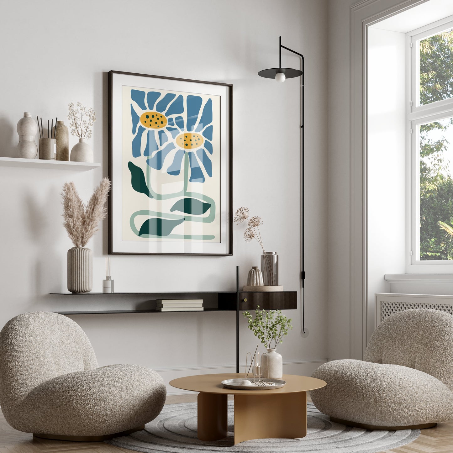 Premium Poster of Whimsical Blue and Yellow Floral Art Print Posters