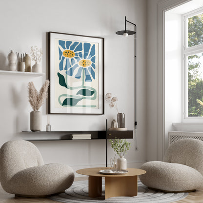 Premium Poster of Whimsical Blue and Yellow Floral Art Print Posters