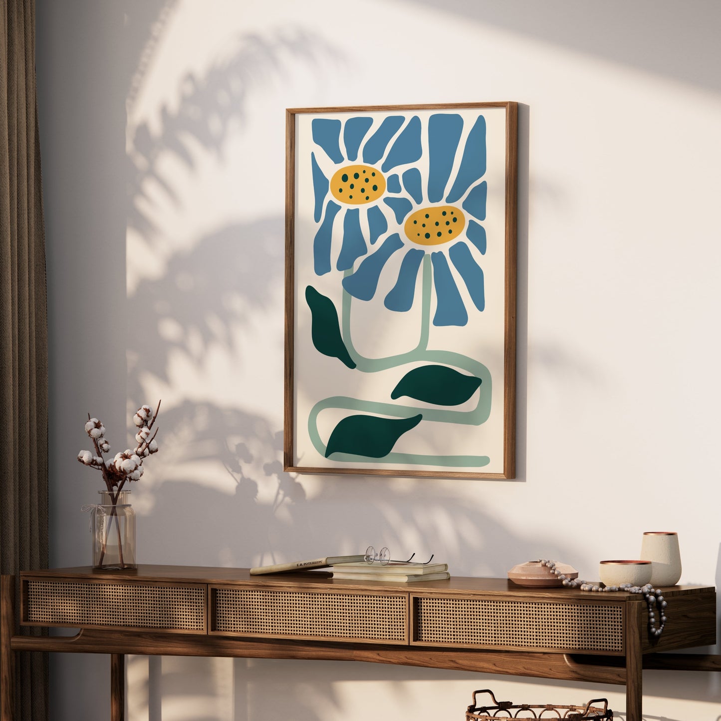 Premium Poster of Whimsical Blue and Yellow Floral Art Print Posters