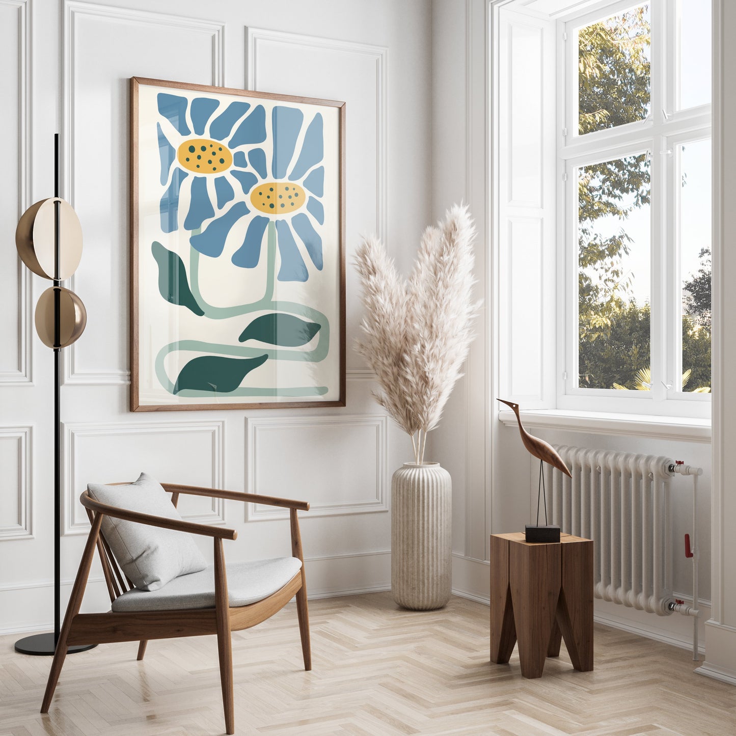 Premium Poster of Whimsical Blue and Yellow Floral Art Print Posters
