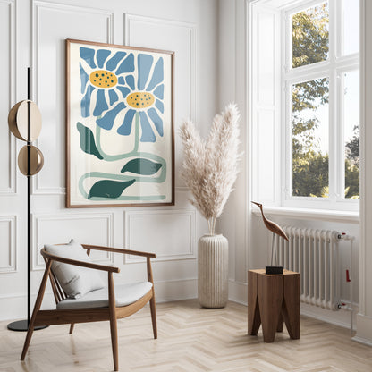 Premium Poster of Whimsical Blue and Yellow Floral Art Print Posters