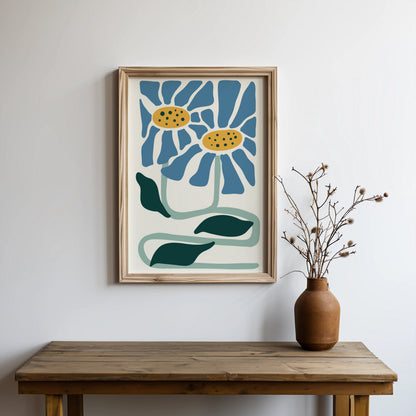 Premium Poster of Whimsical Blue and Yellow Floral Art Print Posters