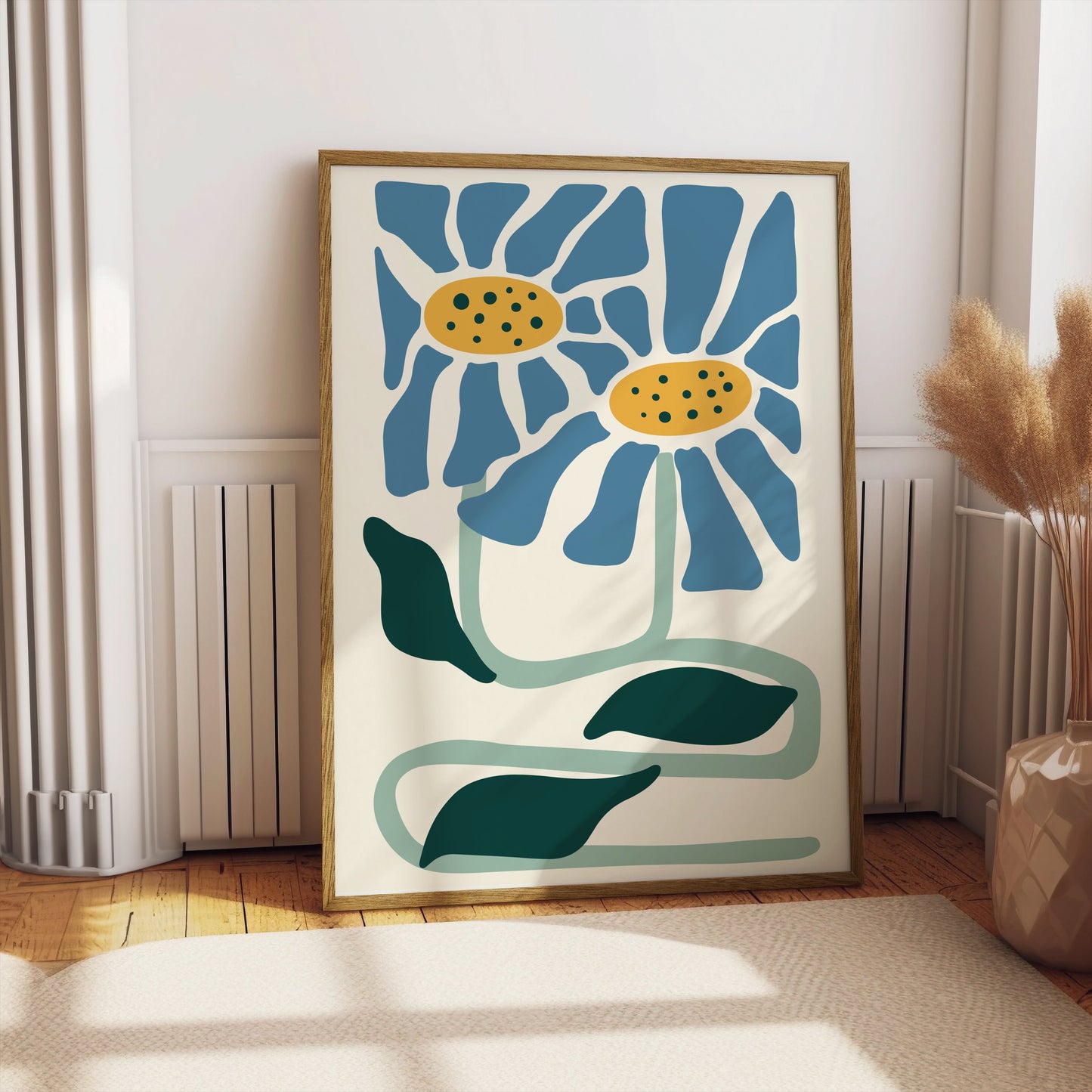 Premium Poster of Whimsical Blue and Yellow Floral Art Print Posters