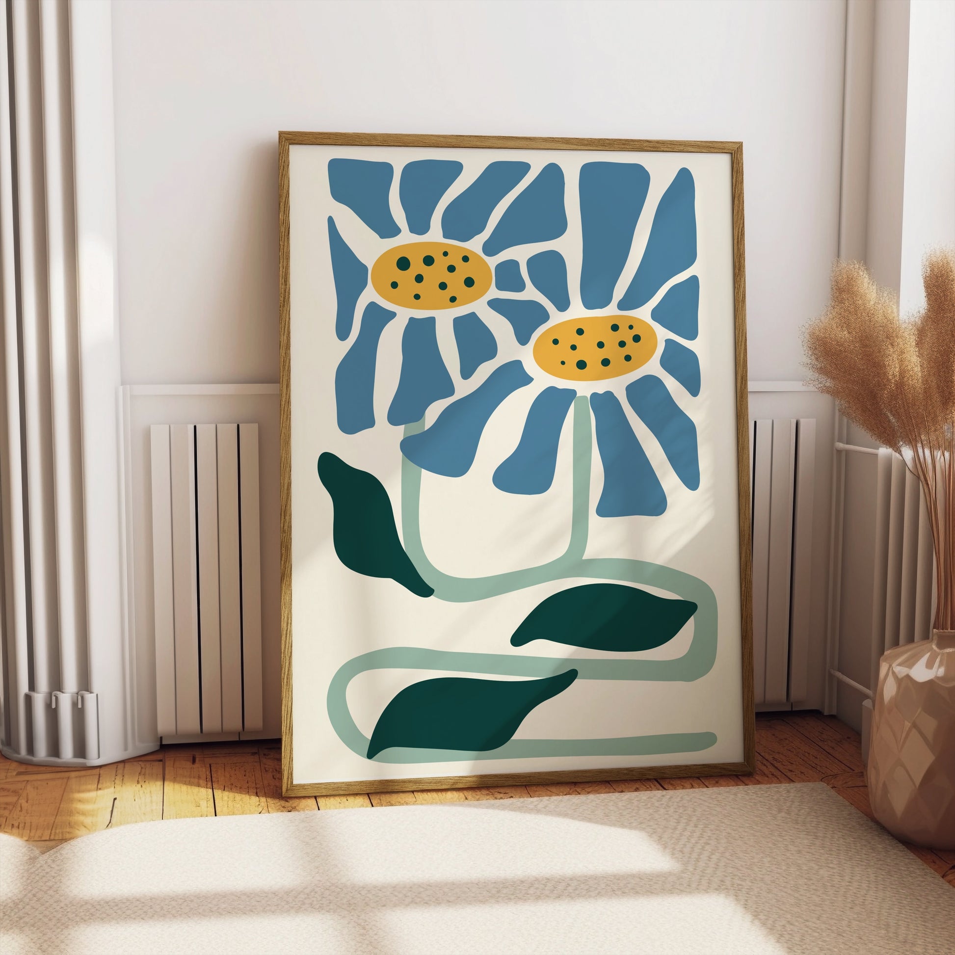 Premium Poster of Whimsical Blue and Yellow Floral Art Print Posters
