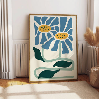 Premium Poster of Whimsical Blue and Yellow Floral Art Print Posters