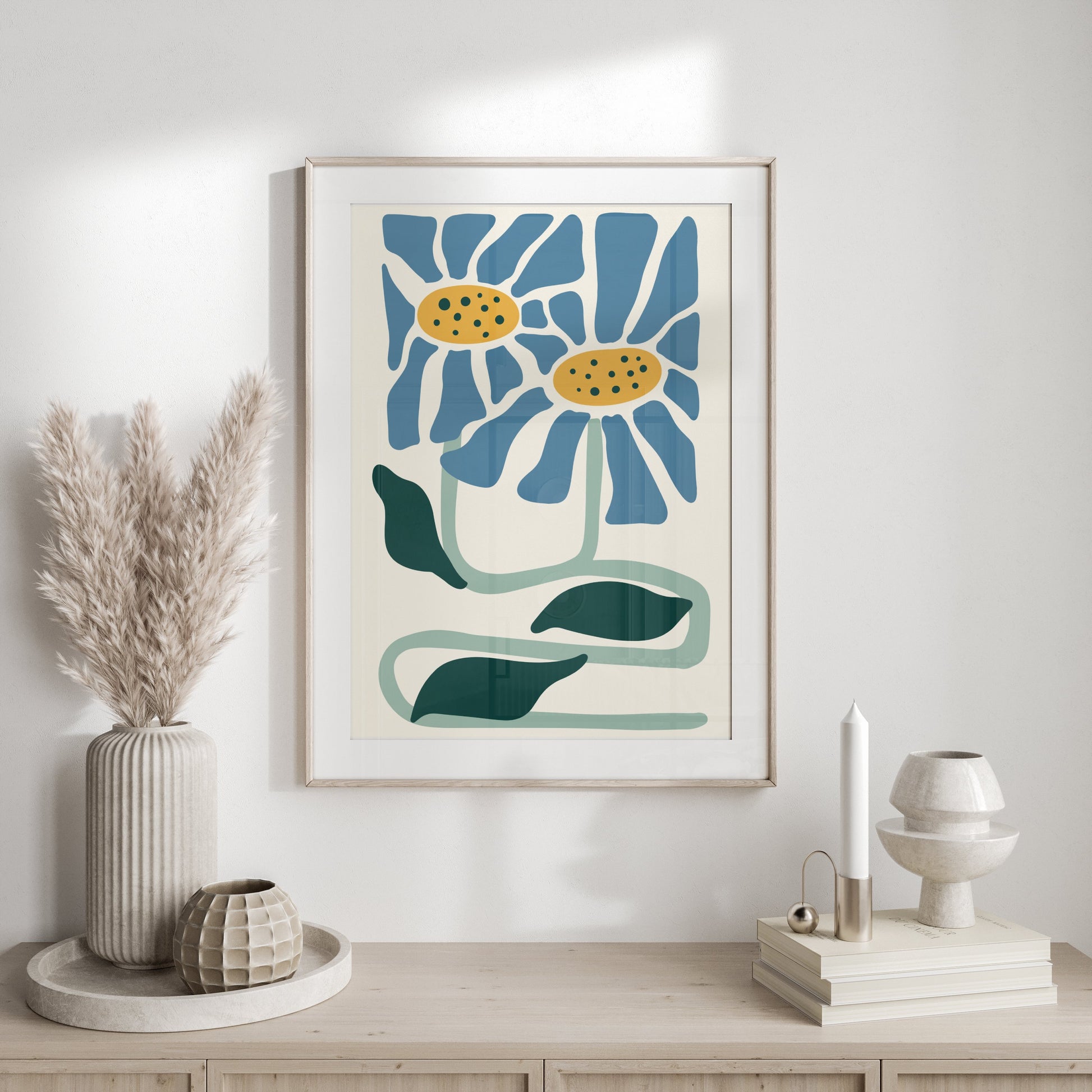 Premium Poster of Whimsical Blue and Yellow Floral Art Print Posters
