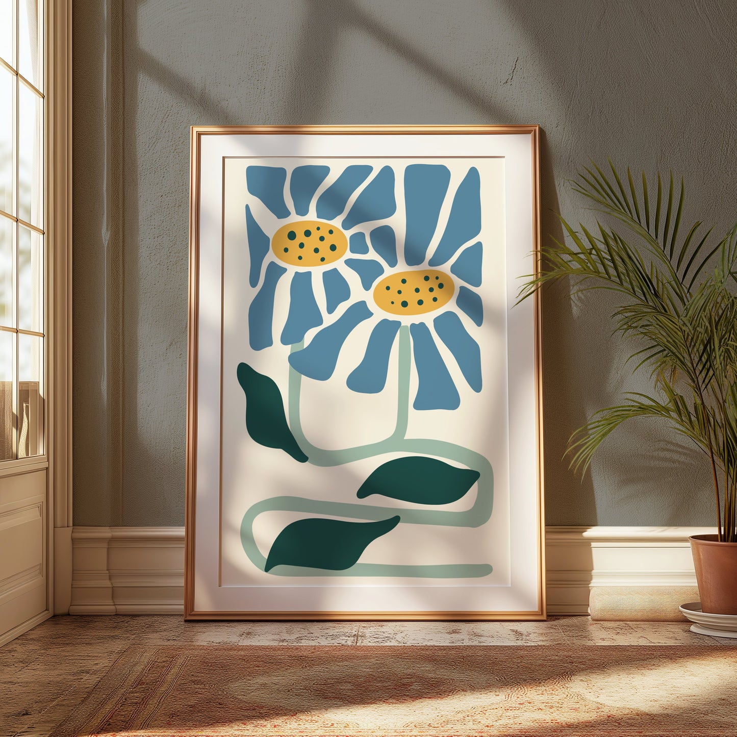 Premium Poster of Whimsical Blue and Yellow Floral Art Print Posters
