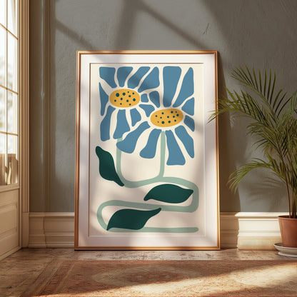 Premium Poster of Whimsical Blue and Yellow Floral Art Print Posters