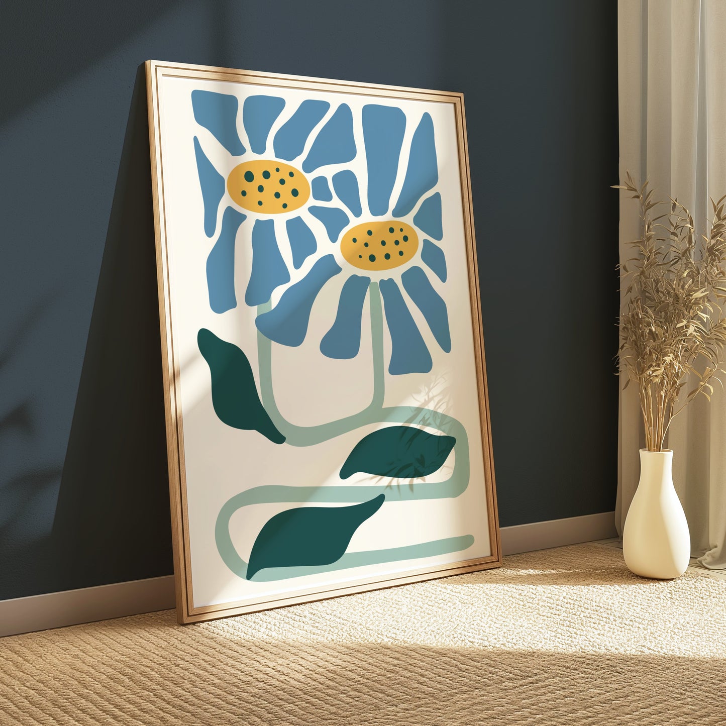 Premium Poster of Whimsical Blue and Yellow Floral Art Print Posters