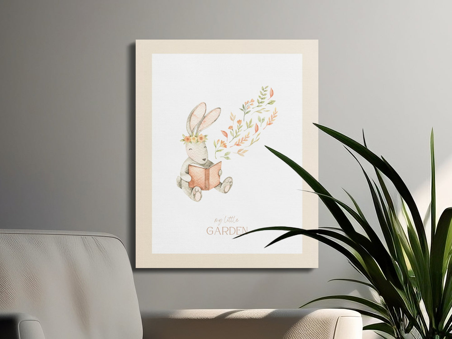 Premium Poster of Whimsical Bunny Reading My Little Garden Canvas Wraps