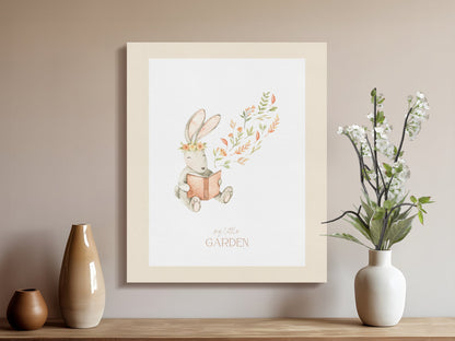 Premium Poster of Whimsical Bunny Reading My Little Garden Canvas Wraps