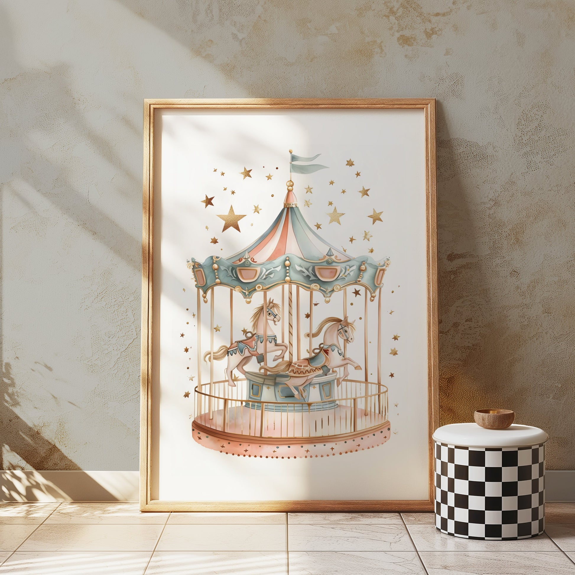 Premium Poster of Whimsical Carousel Horses Ride Fantasy Art Print Posters