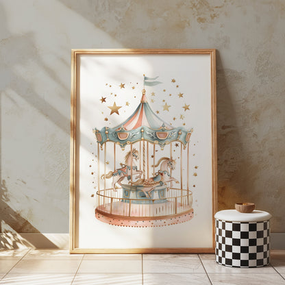 Premium Poster of Whimsical Carousel Horses Ride Fantasy Art Print Posters