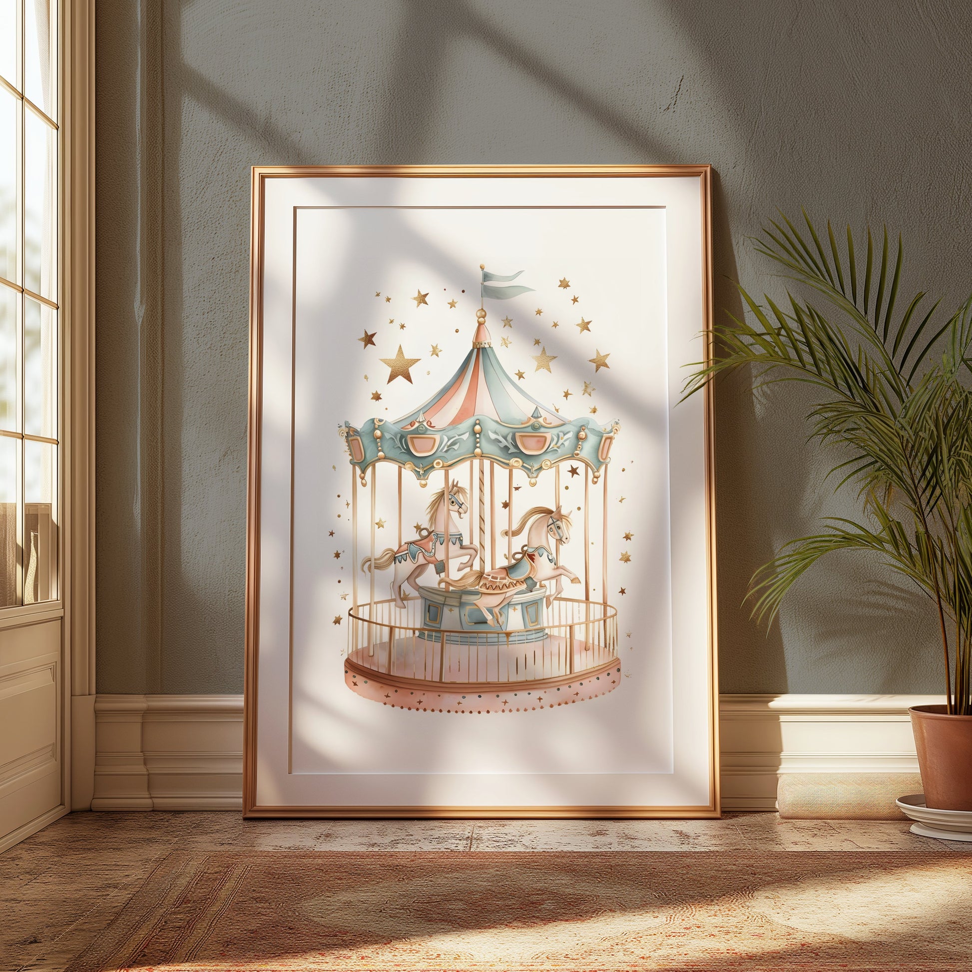 Premium Poster of Whimsical Carousel Horses Ride Fantasy Art Print Posters