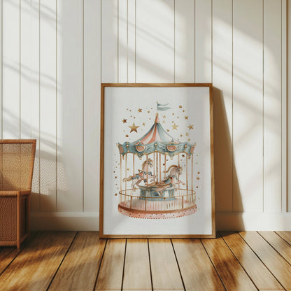 Premium Poster of Whimsical Carousel Horses Ride Fantasy Art Print Posters