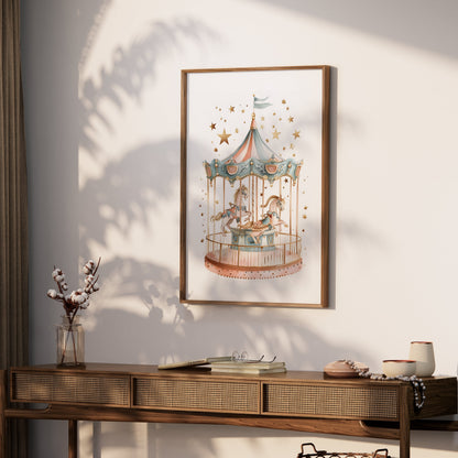 Premium Poster of Whimsical Carousel Horses Ride Fantasy Art Print Posters